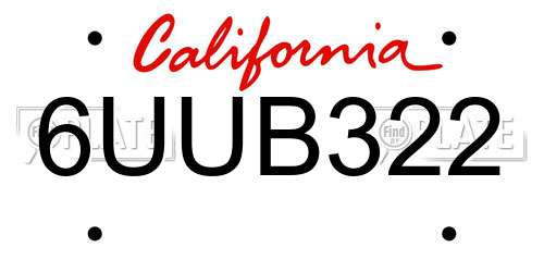 6UUB322 California License Plate