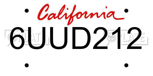 6UUD212 California License Plate