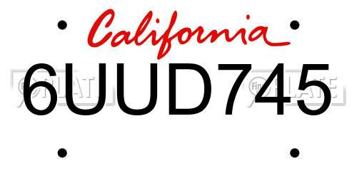6UUD745 California License Plate