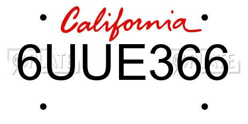6UUE366 California License Plate