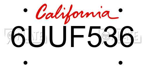 6UUF536 California License Plate