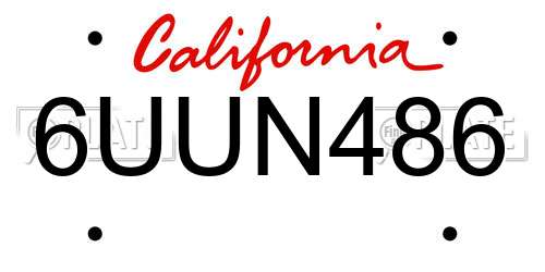 6UUN486 California License Plate