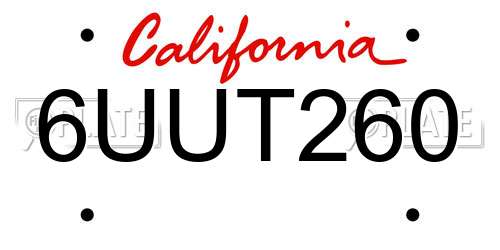 6UUT260 California License Plate