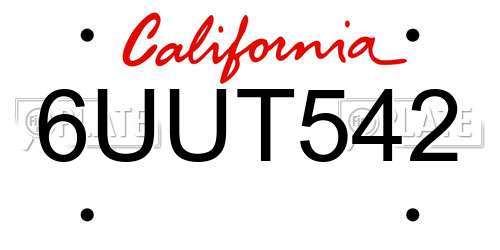6UUT542 California License Plate
