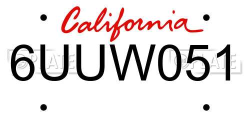 6UUW051 California License Plate