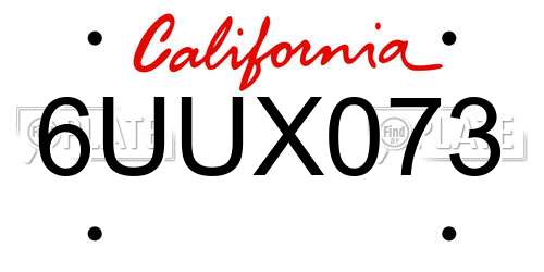 6UUX073 California License Plate