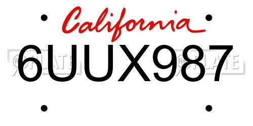 6UUX987 California License Plate