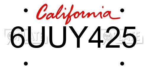 6UUY425 California License Plate
