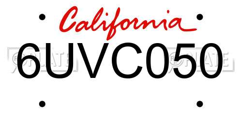 6UVC050 California License Plate
