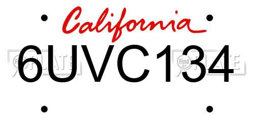 6UVC134 California License Plate