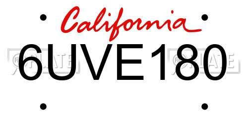 6UVE180 California License Plate