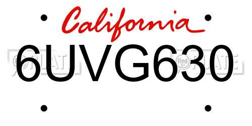 6UVG630 California License Plate