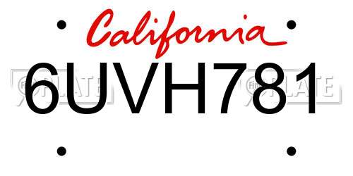 6UVH781 California License Plate