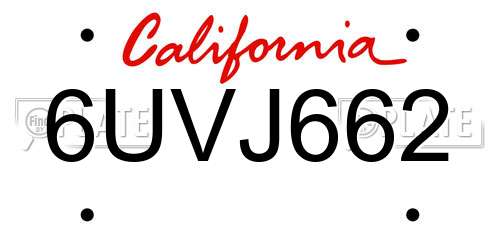 6UVJ662 California License Plate