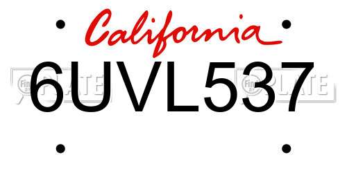6UVL537 California License Plate