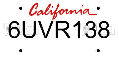 6UVR138 California License Plate