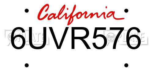 6UVR576 California License Plate