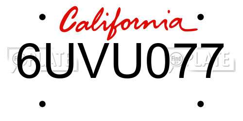 6UVU077 California License Plate