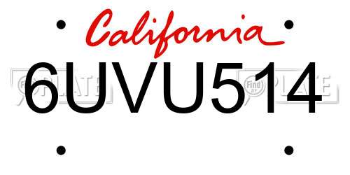 6UVU514 California License Plate