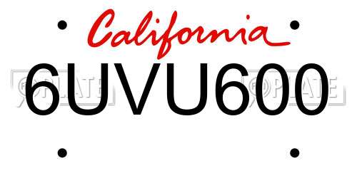 6UVU600 California License Plate