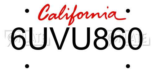 6UVU860 California License Plate