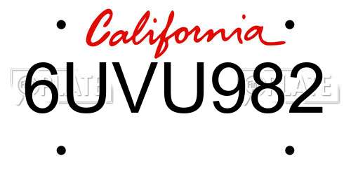 6UVU982 California License Plate