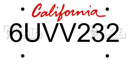 6UVV232 California License Plate