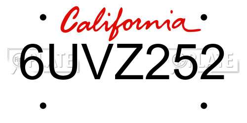 6UVZ252 California License Plate