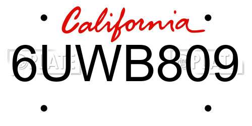 6UWB809 California License Plate