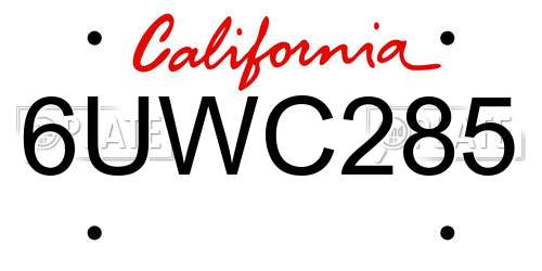 6UWC285 California License Plate