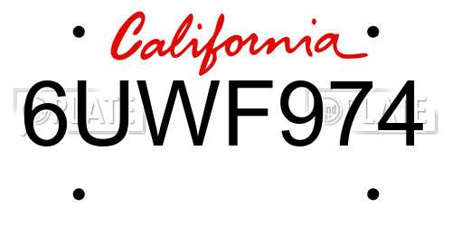 6UWF974 California License Plate