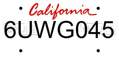 6UWG045 California License Plate