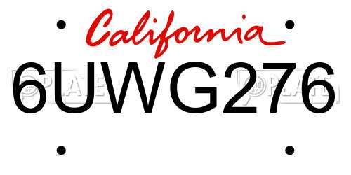 6UWG276 California License Plate