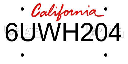 6UWH204 California License Plate