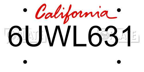 6UWL631 California License Plate