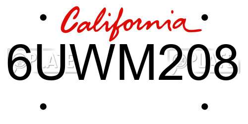 6UWM208 California License Plate
