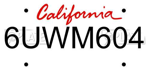 6UWM604 California License Plate