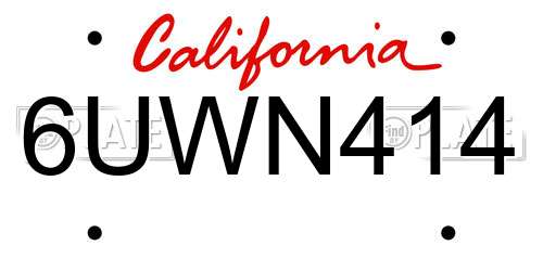 6UWN414 California License Plate