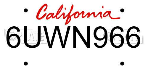 6UWN966 California License Plate