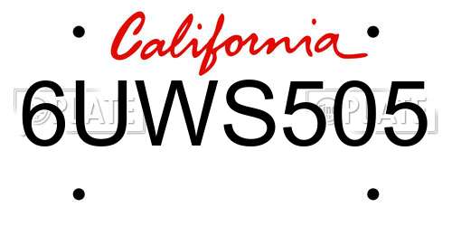 6UWS505 California License Plate