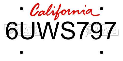 6UWS797 California License Plate