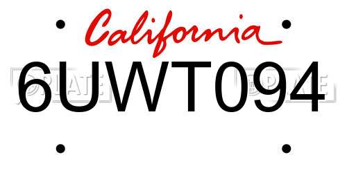6UWT094 California License Plate