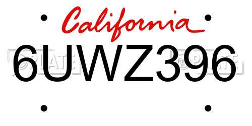 6UWZ396 California License Plate