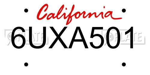 6UXA501 California License Plate