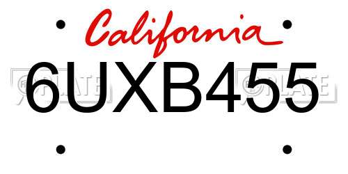 6UXB455 California License Plate