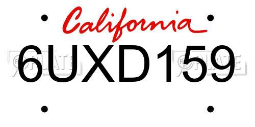 6UXD159 California License Plate