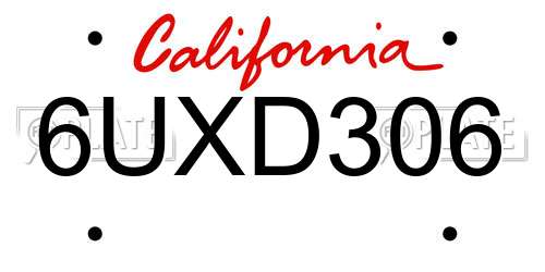 6UXD306 California License Plate