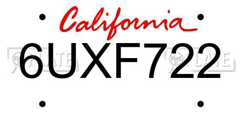 6UXF722 California License Plate