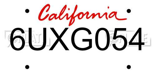 6UXG054 California License Plate