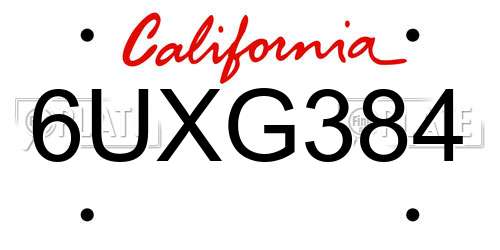 6UXG384 California License Plate
